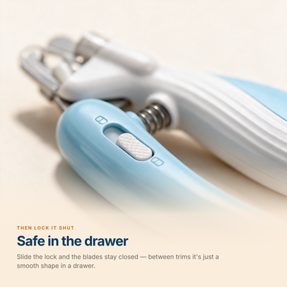 The lock slider that keeps the blades closed between trims