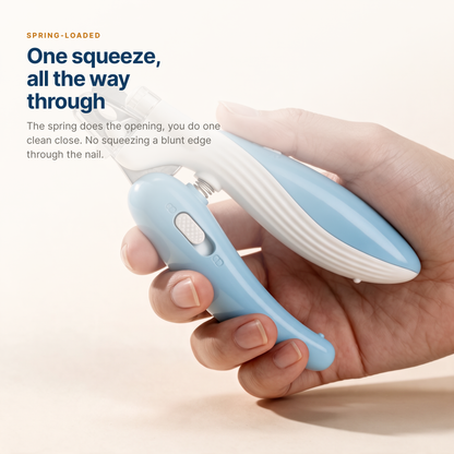 The spring-loaded clippers held in a natural squeeze grip